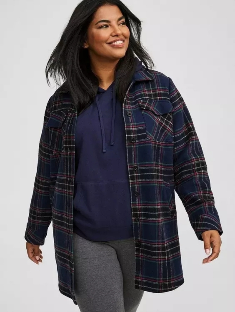 Torrid Midi Shacket Jacket - Navy Plaid. Size 3